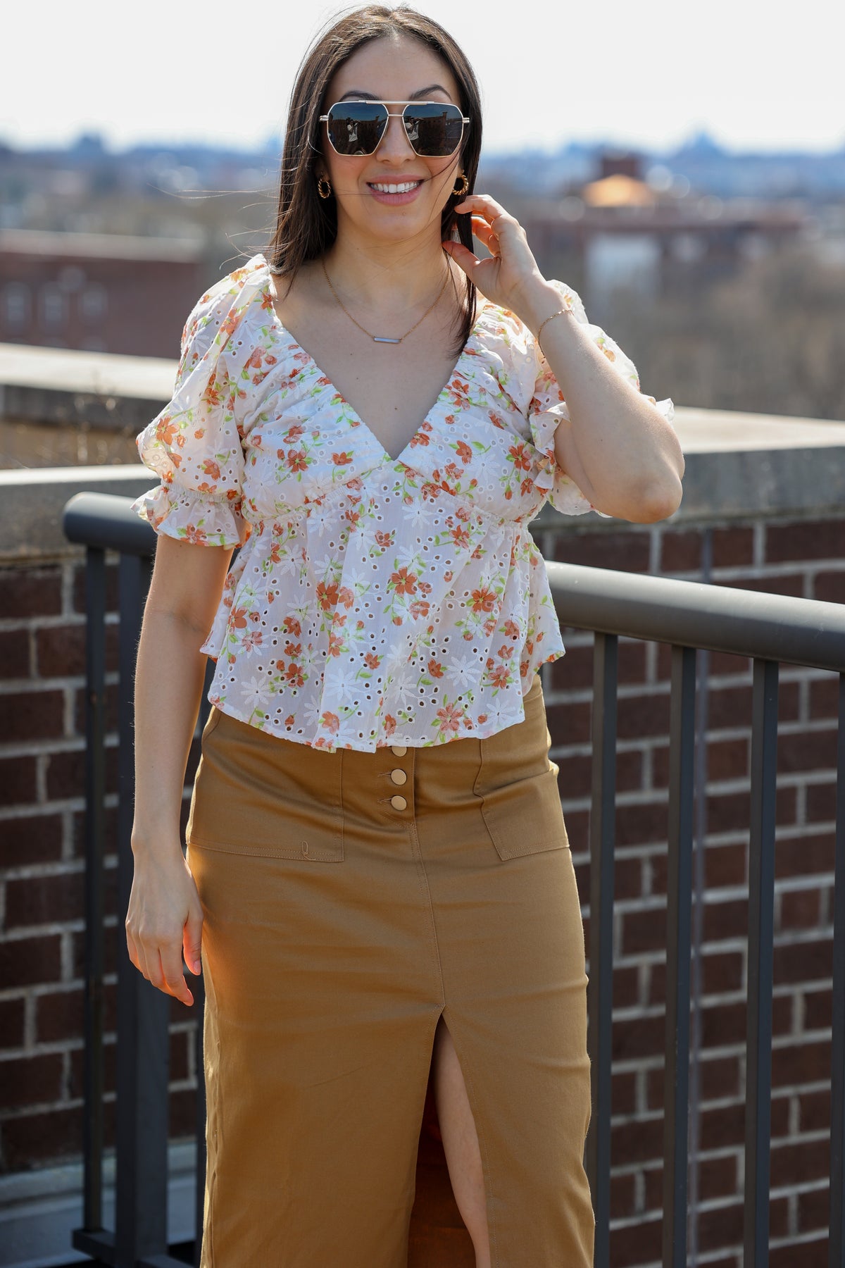 Sara Floral Eyelet Top