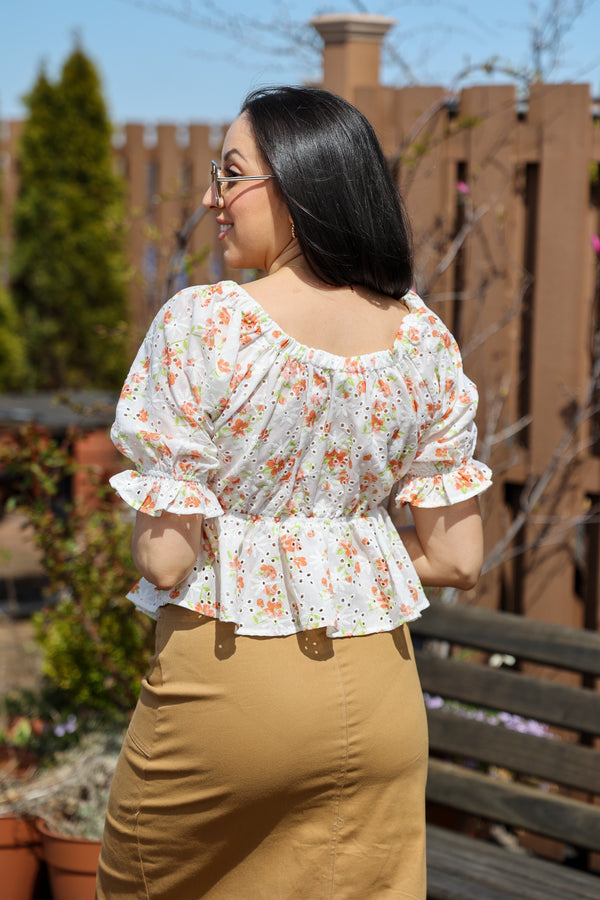 Sara Floral Eyelet Top